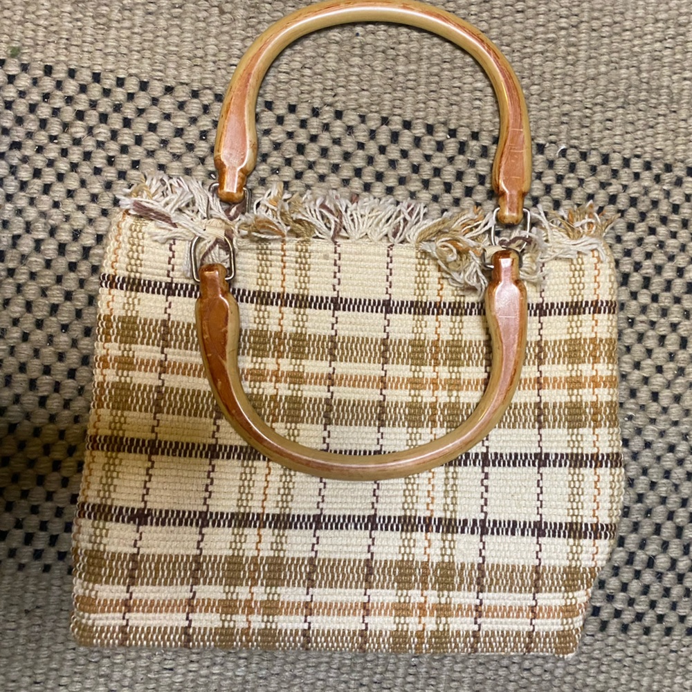 Vintage 60s Woven Lucite Handle Bag